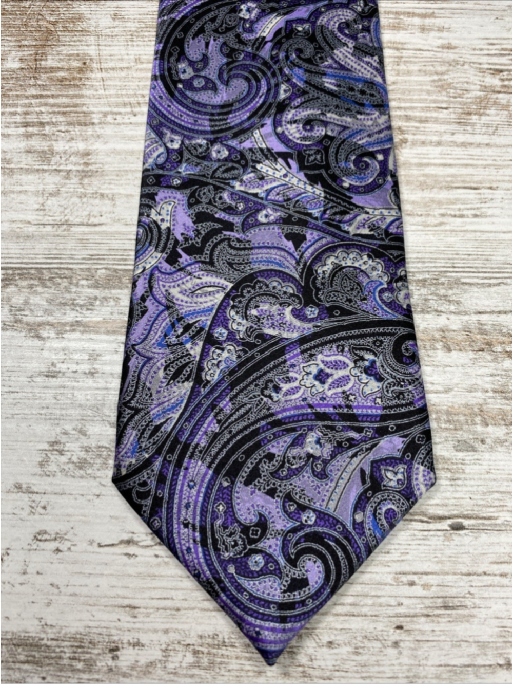 Pavone Made in Italy 100% Silk Paisley Tie Purple Black Peacock 59” x 3.5”